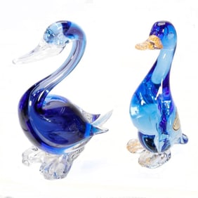 Blue Murano Glass Swan and Duck