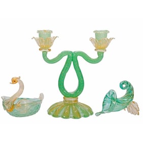 Murano Glass Small Candelabra and Decorative Vessels