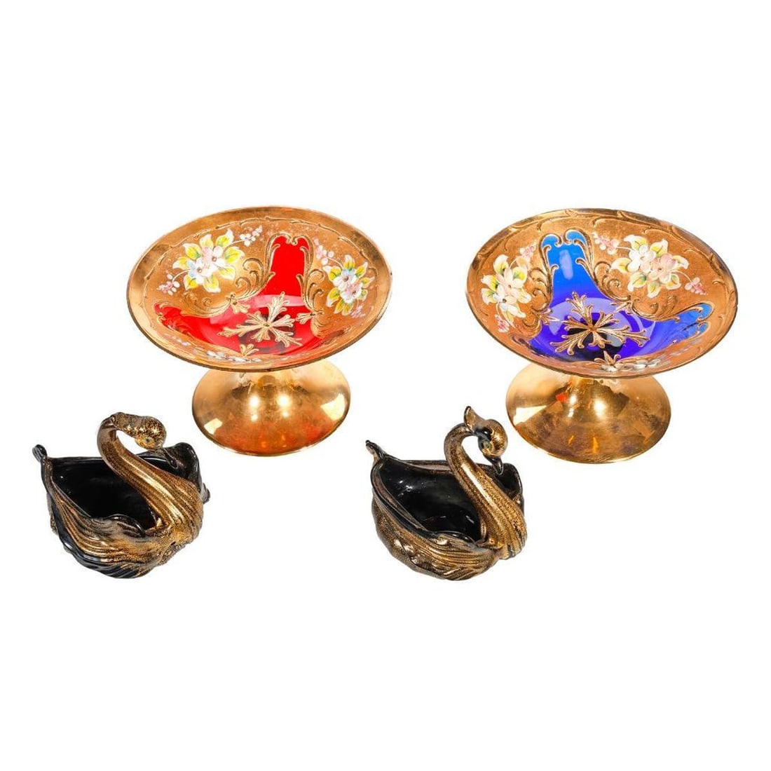 Pair of Murano Glass Compotes, and Swan Dishes (1 of 2)