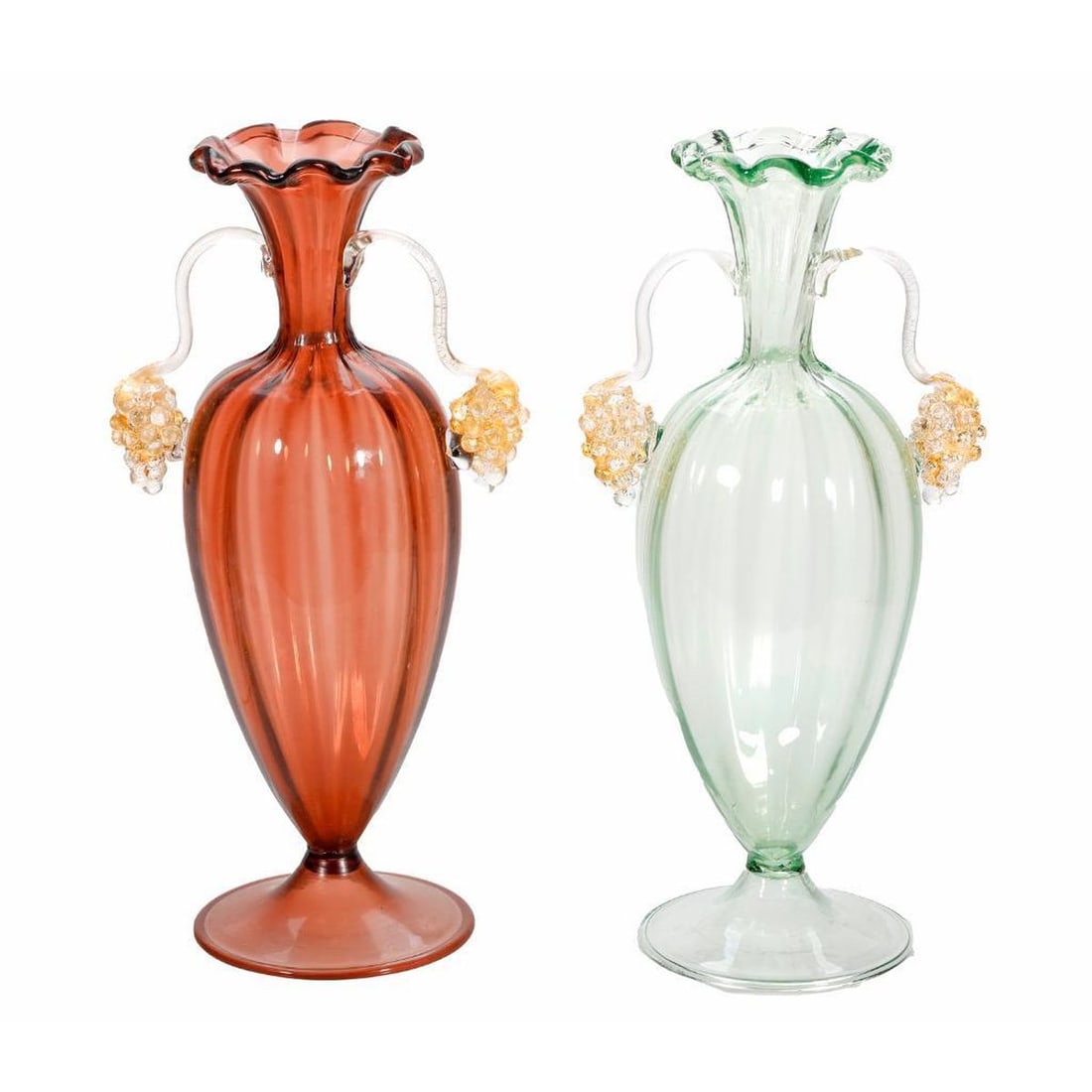 Pair of Murano Glass Grape Handle Vases (1 of 4)