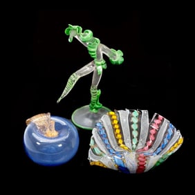 Murano Glass Dish, Apple, and Figure