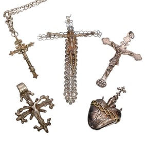 Sacred Heart Holy Water Flask and Four Crucifixes