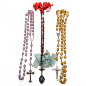 Three Vintage Glass Bead Rosaries
