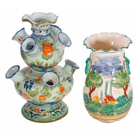 Two Italian Hand-Painted Ceramic Vases