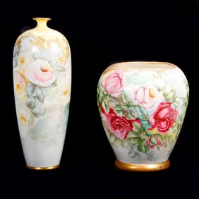 Two Hand-Painted Floral Vases