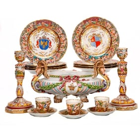 Set of Capodimonte Porcelain Tableware, 19th Century