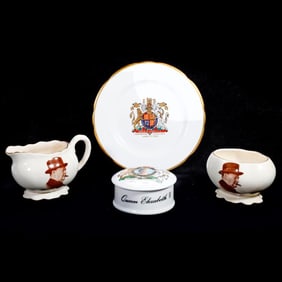 Winston Churchill Cream and Sugar, with Elizabeth II Souvenirs