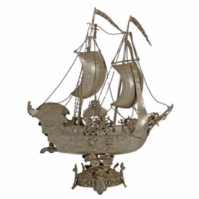 Pewter Sailing Ship Model Wine Decanter