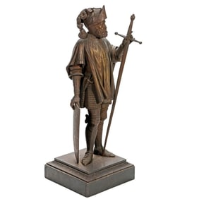 Cast-Metal Statue of a Knight Templar