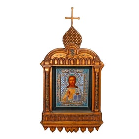 Icon of Christ Pantocrator, Cloisonne Enamel Silver Oklad