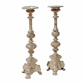 Large Pair of Baroque Style Silver Gilt Altar Candlesticks
