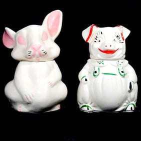 Vintage Ceramic Rabbit and Pig Cookie Jars