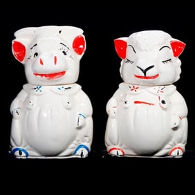 Vintage Ceramic Cow and Lamb Cookie Jars