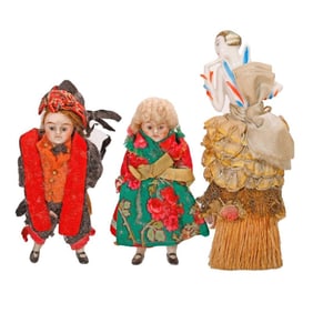 German Bisque Miniature Dolls, with Art Deco Figural Brush