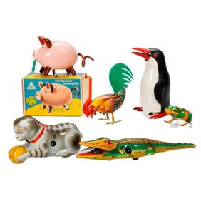 An Assortment of Vintage German Animal Windup Toys (6)