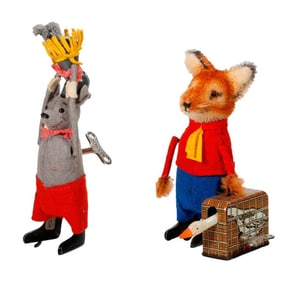 Two Vintage German Schuco Windup Toys, Fox and Mouse