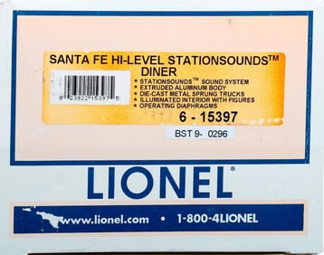 Lionel O Gauge 3 Rail 6-13597 Santa Fe Hi-Level Station Sounds Diner