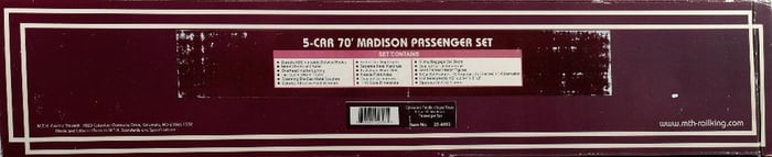 MTH O-Gauge 3-Rail 20-4093 5-Car 70 Foot Madison Passenger Set