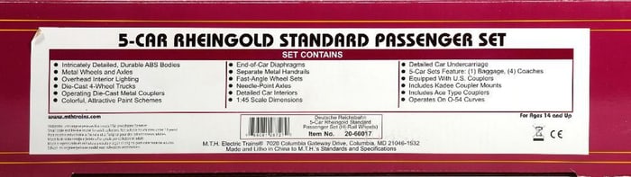 MTH O Gauge, Hi Rail,5-Car Rheingold Standard Passenger Set