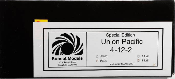 3rd Rail/Sunset O Gauge 3-Rail Union Pacific 4-12-2 Steam Locomotive: 3rd Rail/Sunset Models O Scale 3-Rail Specia Edition Union Pacific 4-12-2 Steam Locomotive #9030 in original shelf worn and faded box