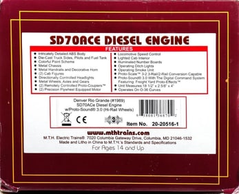 MTH O Gauge D&RGW SD70ACe Diesel Locomotive
