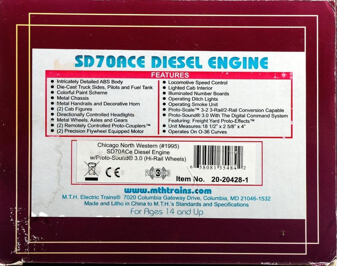 MTH O Gauge C&NW SD70ACE Diesel Loco (1 of 3)