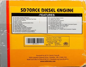 MTH O gauge 3-Rail Southern Pacific SD70ACE Diesel Locomotive