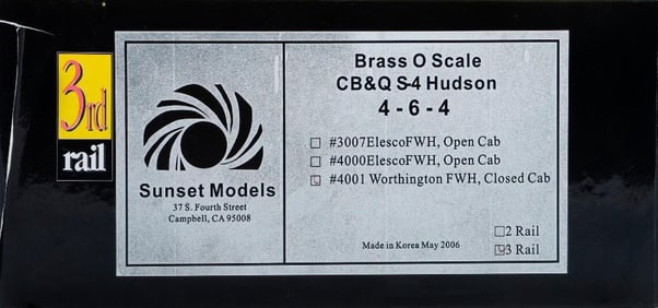 Sunset Models/3rd Rail O gauge Brass CB&Q S-4 Hudson