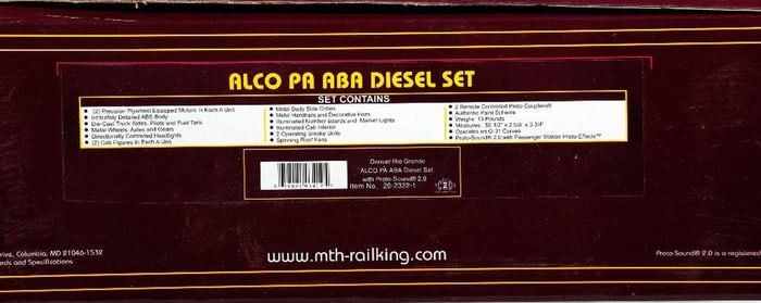 MTH O Gauge Denver Rio Grande Alco PA-PB-PA Set