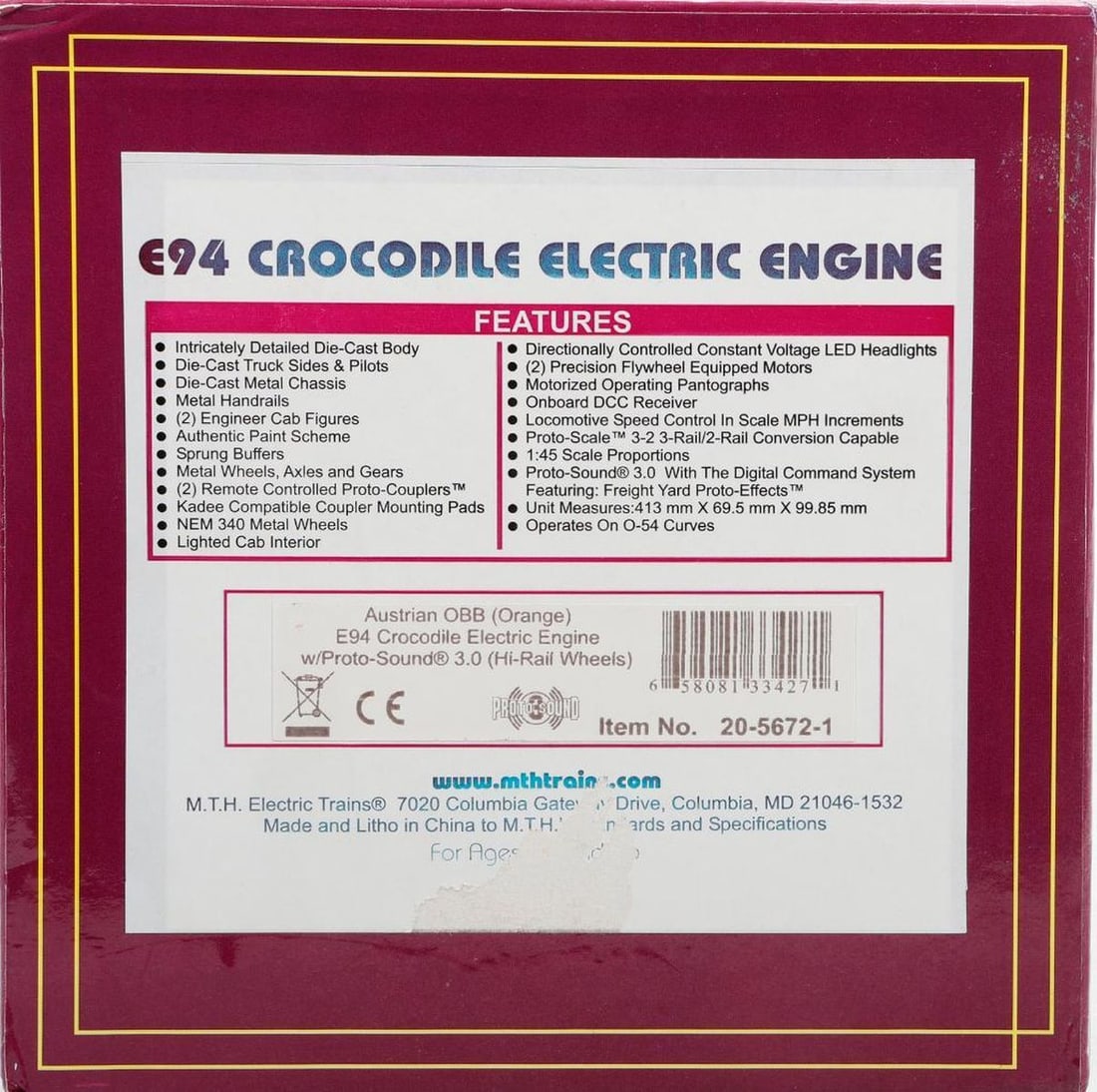 MTH O Gauge Austrian OBB E94 Crocodile Electric Loco (1 of 4)