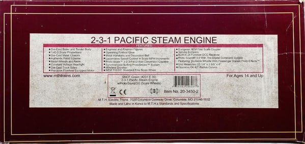 MTH O Gauge SNCF Green 2-3-1 Pacific Steam Loco