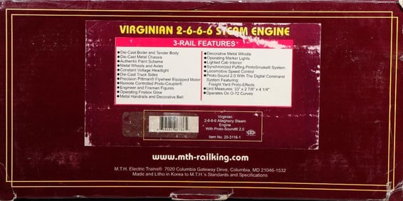 MTH O Gauge Virginian 2-6-6-6 Steam Loco & Tender