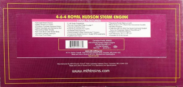 MTH O Gauge Royal Hudson Steam Locomotive