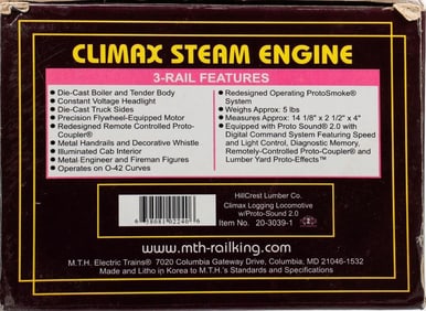 MTH O Gauge HillCrest Lumber Climax Steam Loco