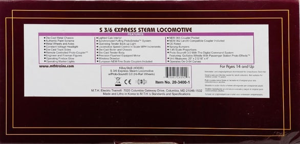 MTH O Gauge S 3/6 Express Steam Locomotive