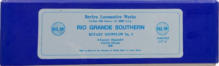 Berlyn Loco Works Rio Grande So. Rotary Snow Plow
