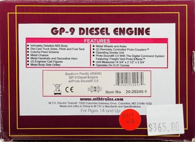 MTH O Gauge Southern Pacific GP-9 Diesel Locomotive