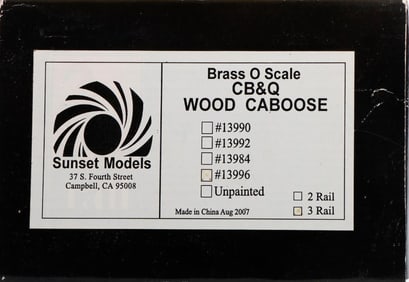 Sunset O Gauge 3-Rail CB&Q Wood Caboose #13996