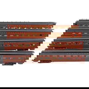 K-Line O Gauge (4) Pennsylvania RR Streamliner Cars: K-Line O Gauge Pennsylvania RR 21 Inch Aluminum Passenger Cars 4621 Diner Amon G. Carter Pullman Sleeper 1132 Observation 4072 Coach No Boxes, dusty.