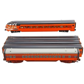(4) K-Line O Gauge Milwaukee Road 21 inch Streamline Passenger Cars & (1) Lionel Car