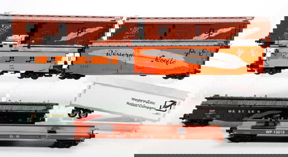 (6) O Gauge Western Pacific Freight Cars: (6) O Gauge Western Pacific Freight Cars Pecos River Double Door Box Car - Road Number 3801 - no box Pecos River Double Door Box Car - Road Number 3837 - no box MTH Covered Gondola - Road Number 6064