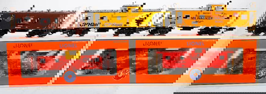 (5) O Gauge Cabooses including smokers: (5) O Gauge Cabooses including smokers Lionel 6-17697 Canadian National Extended Vision Caboose in original box 6-17660 Seaboard Extended Vision Caboose in original box New York Central road number 20