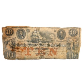 Bank of the State of South Carolina Ten Dollar Note, 1837