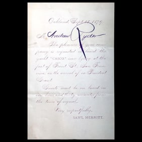 Samuel Merritt's "Casco" Yacht Invitation/Ulysses S. Grant Arrival, 1879