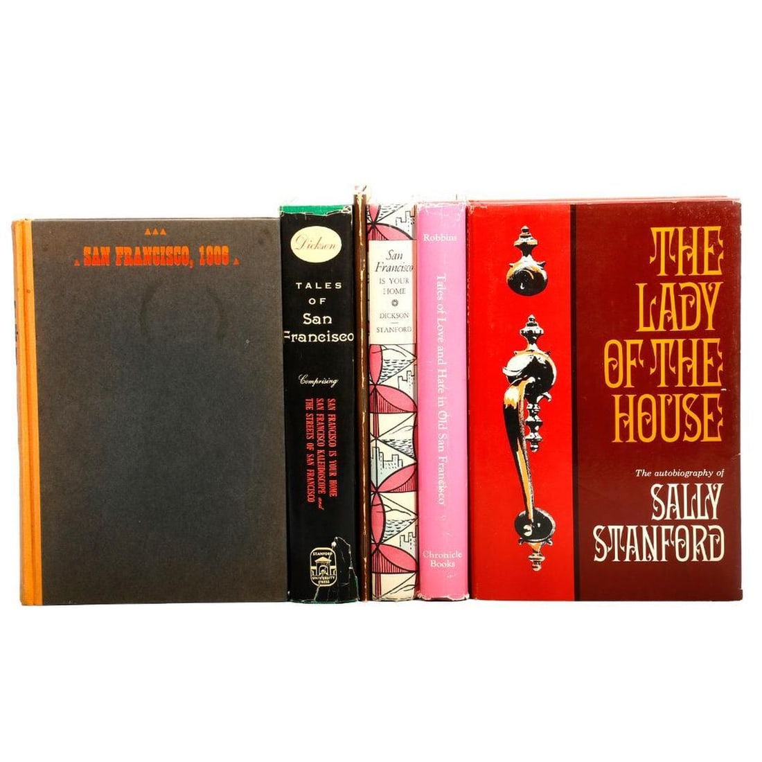 Sally Stanford Signed Volume, with other SF/Local History (6): A group of six San Francisco/Monterey history volumes. 1.) STANFORD, SALLY [BUSBY, MABEL JANICE]. The Lady of the House. New York: G. P. Putnam’s, 1966. First edition. Inscribed when she wa