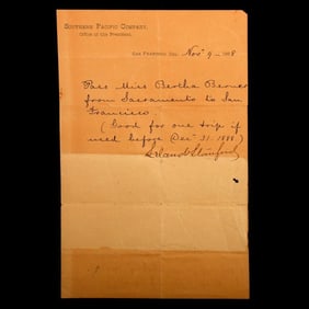 Leland Stanford, Southern Pacific Co., Signed Letter, 1888