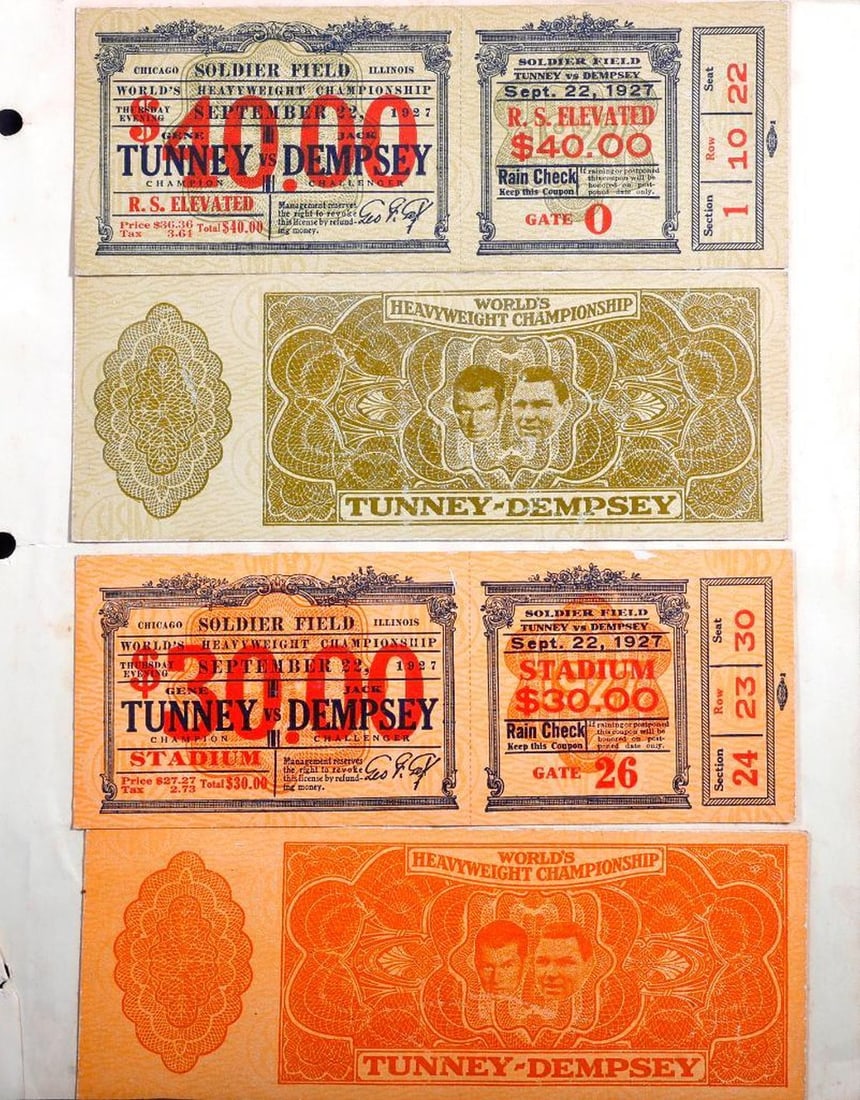 Tunney vs. Dempsey "Long Count" Contracts and Ephemera (1 of 8)