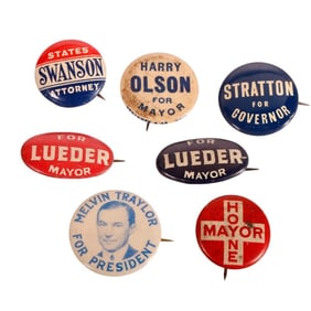 Illinois Politics Pin/Button Collection, 1910s-1950s