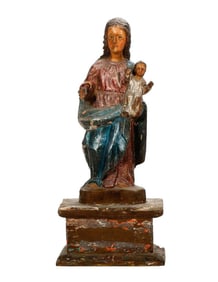 Polychrome Wood Mother and Child Figure
