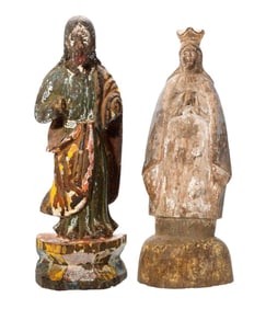 Two Carved Wood Santos Figures